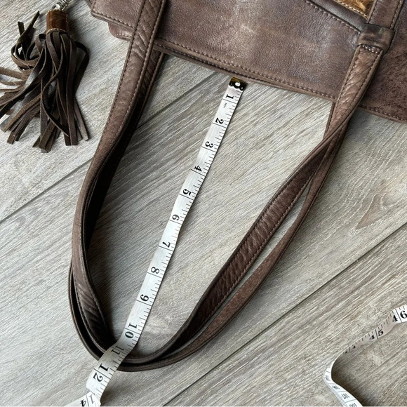 Vintage Brown Distressed Leather Convertible  Shoulder Bag with Tassels - Picture 16 of 16